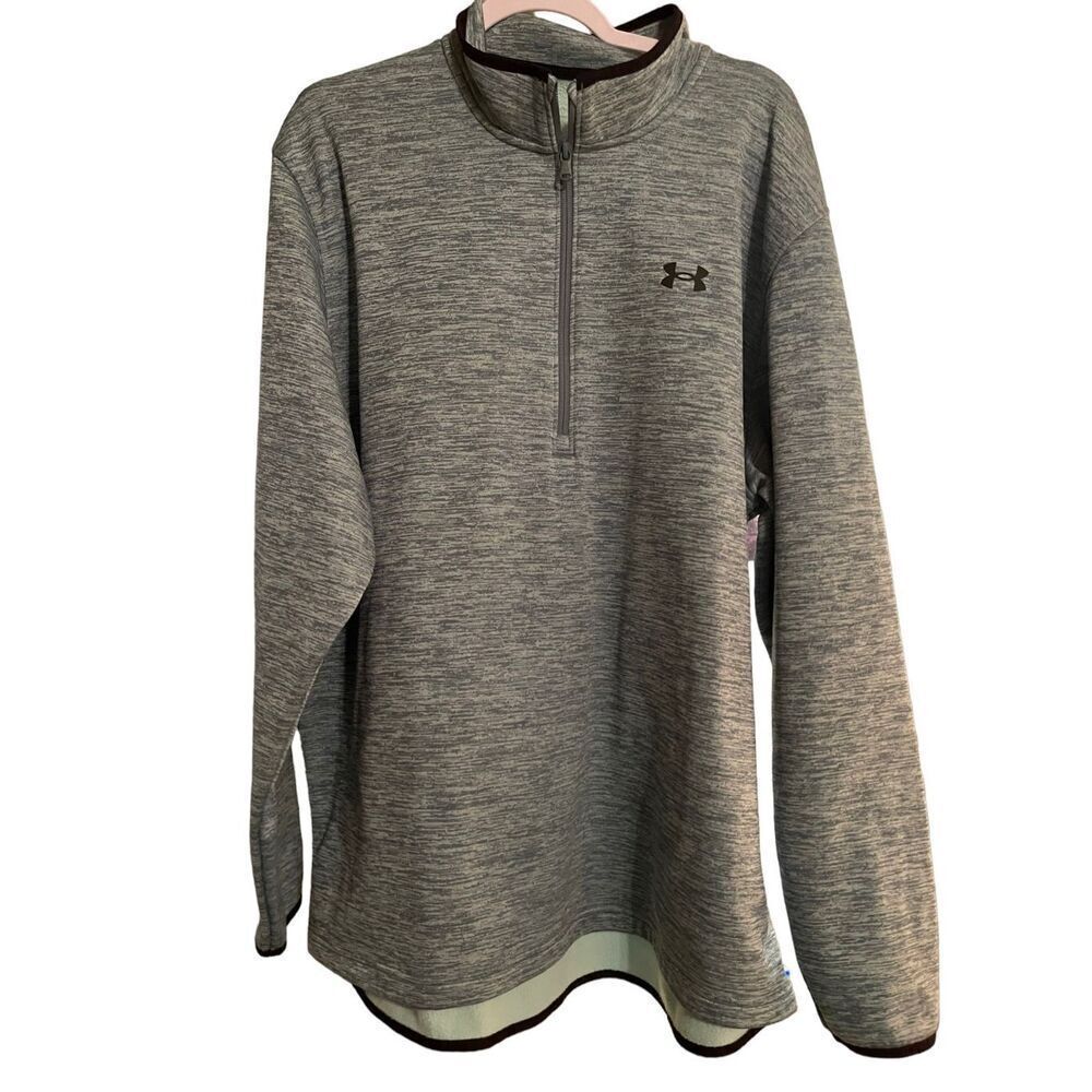 Under Armour Mens Grey/green Long-Sleeve 1/4 Zip Pullover Fleece Jacket Extra Ex